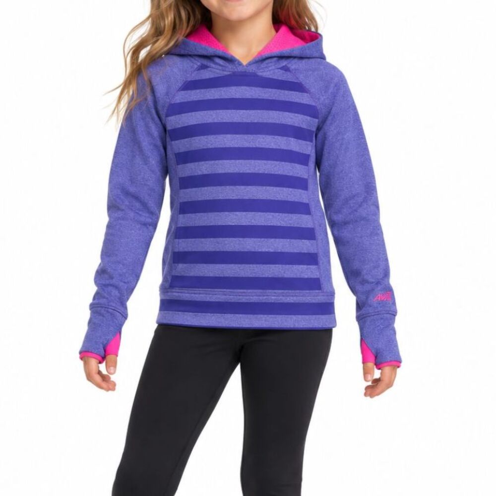 🔥 5 for $30 🔥 Avia Girls’ Striped Pullover Hoodie in Purple | Size Small 6-6X